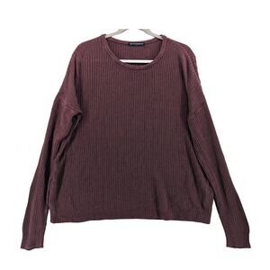 Brandy Melville Loose Knit Sweater One Size Burgundy Crew Neck Long Sleeve Relax
